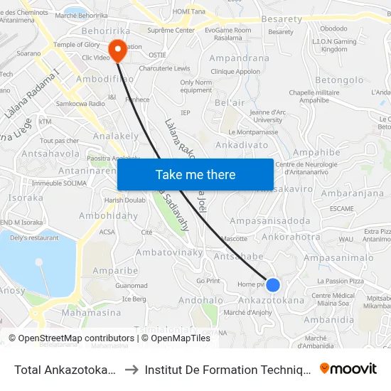 Total Ankazotokana to Institut De Formation Technique map