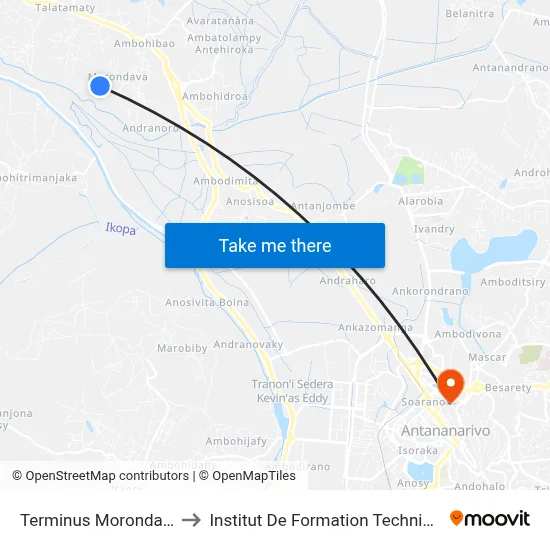 Terminus Morondava to Institut De Formation Technique map