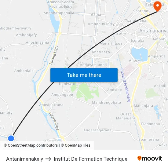 Antanimenakely to Institut De Formation Technique map
