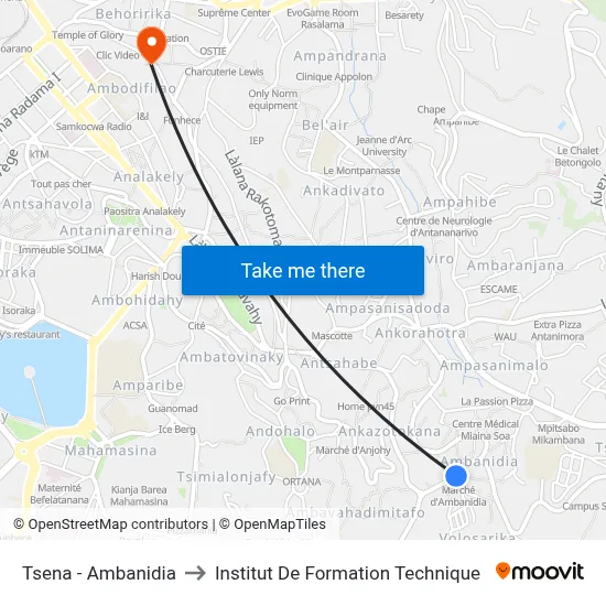 Tsena - Ambanidia to Institut De Formation Technique map
