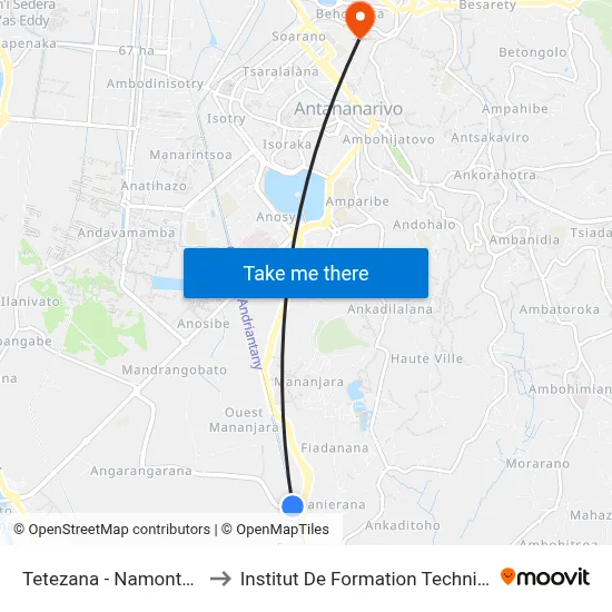 Tetezana - Namontana to Institut De Formation Technique map