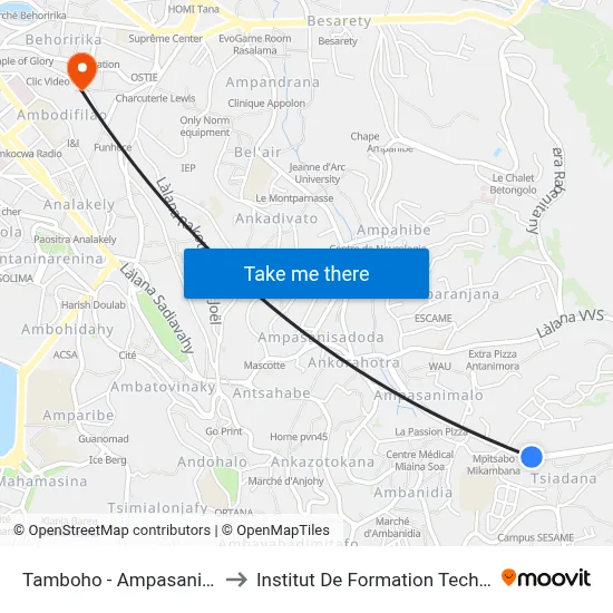 Tamboho - Ampasanimalo to Institut De Formation Technique map