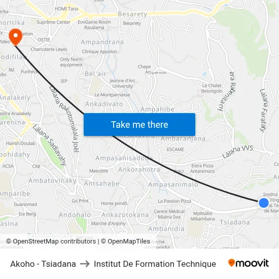 Akoho - Tsiadana to Institut De Formation Technique map