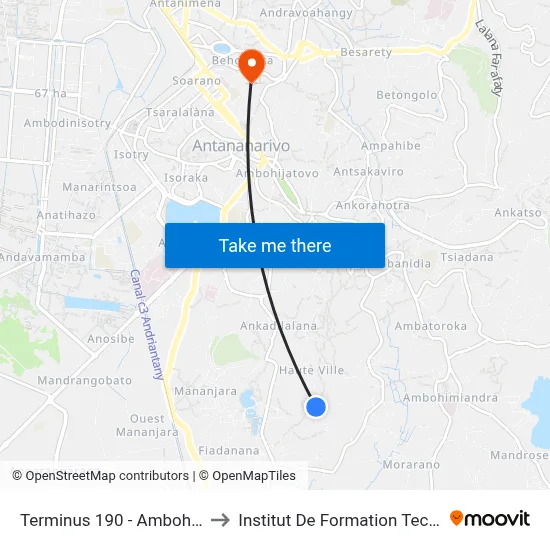 Terminus 190 - Ambohipotsy to Institut De Formation Technique map