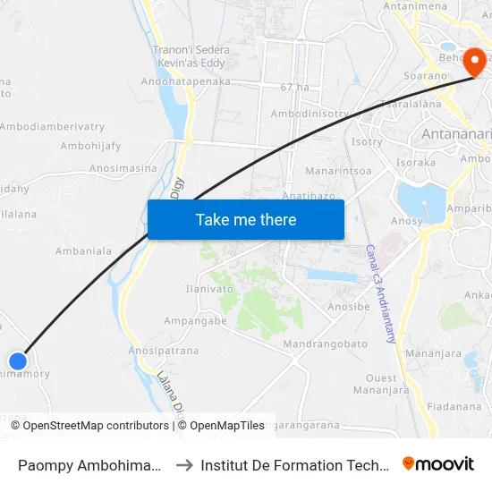 Paompy Ambohimamory to Institut De Formation Technique map