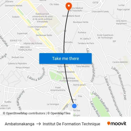 Ambatonakanga to Institut De Formation Technique map