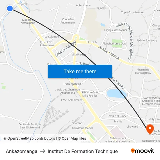 Ankazomanga to Institut De Formation Technique map