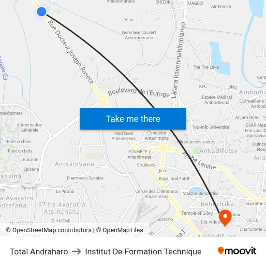 Total Andraharo to Institut De Formation Technique map