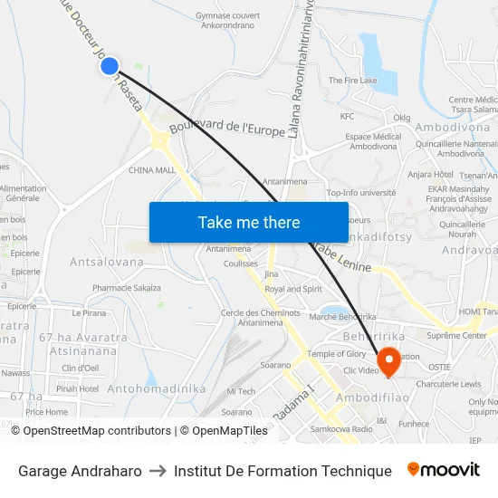 Garage Andraharo to Institut De Formation Technique map