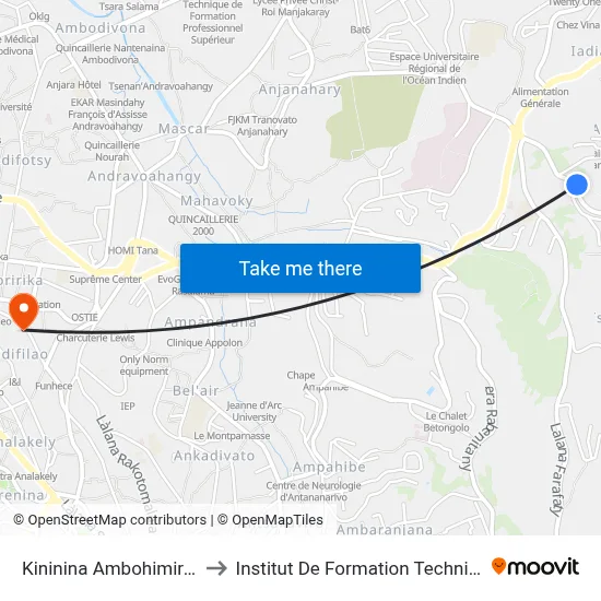 Kininina Ambohimirary to Institut De Formation Technique map