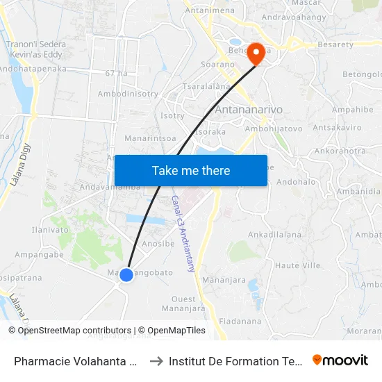 Pharmacie Volahanta Anosibe to Institut De Formation Technique map