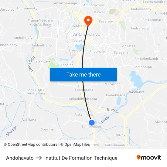 Andohavato to Institut De Formation Technique map