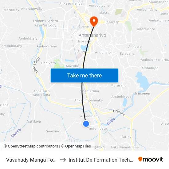 Vavahady Manga Forello to Institut De Formation Technique map