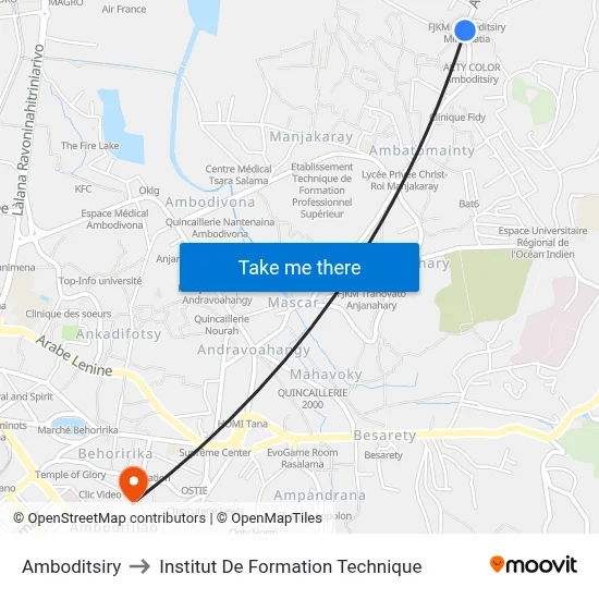 Amboditsiry to Institut De Formation Technique map