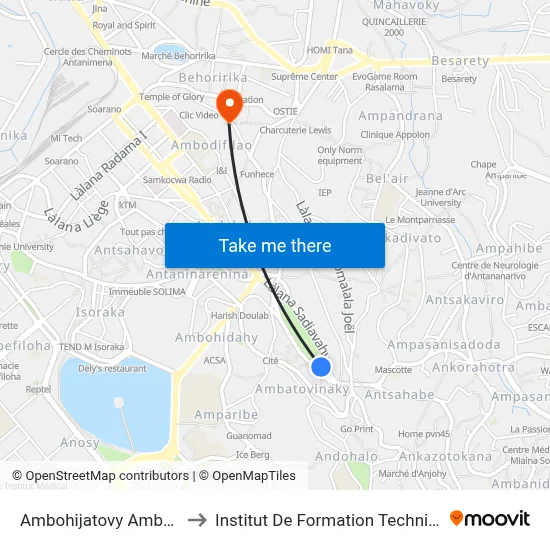 Ambohijatovy Ambony to Institut De Formation Technique map