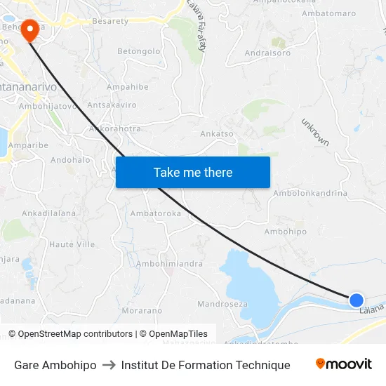 Gare Ambohipo to Institut De Formation Technique map
