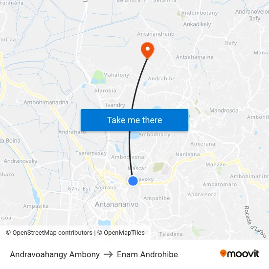 Andravoahangy Ambony to Enam Androhibe map