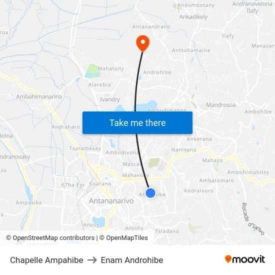 Chapelle Ampahibe to Enam Androhibe map
