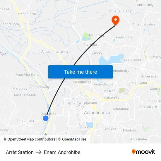 Arrêt Station to Enam Androhibe map