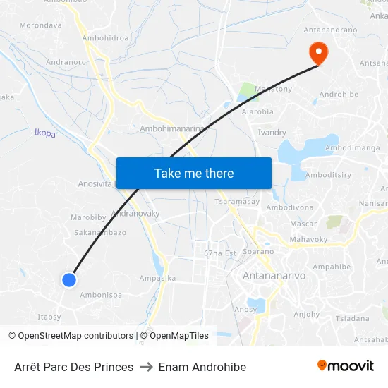 Arrêt Parc Des Princes to Enam Androhibe map