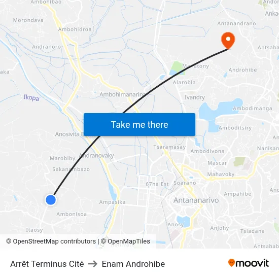 Arrêt Terminus Cité to Enam Androhibe map