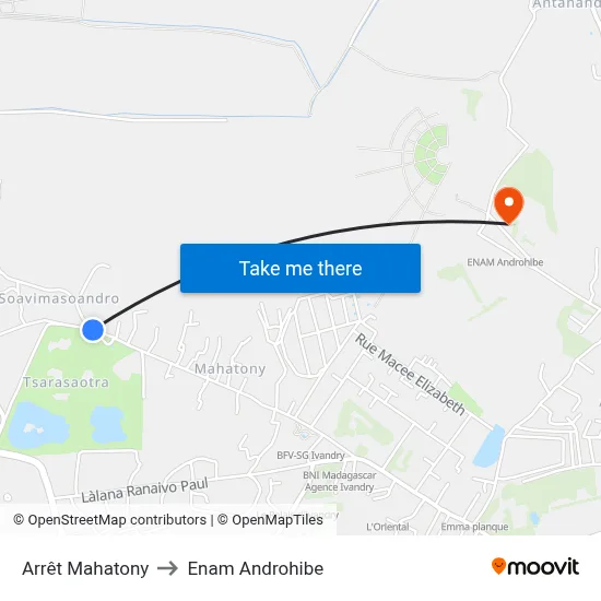 Arrêt Mahatony to Enam Androhibe map