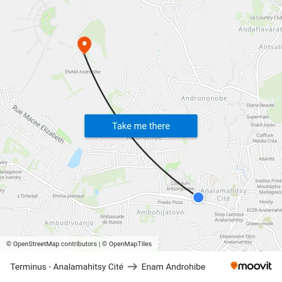 Terminus  - Analamahitsy Cité to Enam Androhibe map