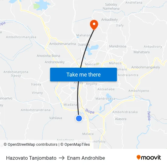 Hazovato Tanjombato to Enam Androhibe map