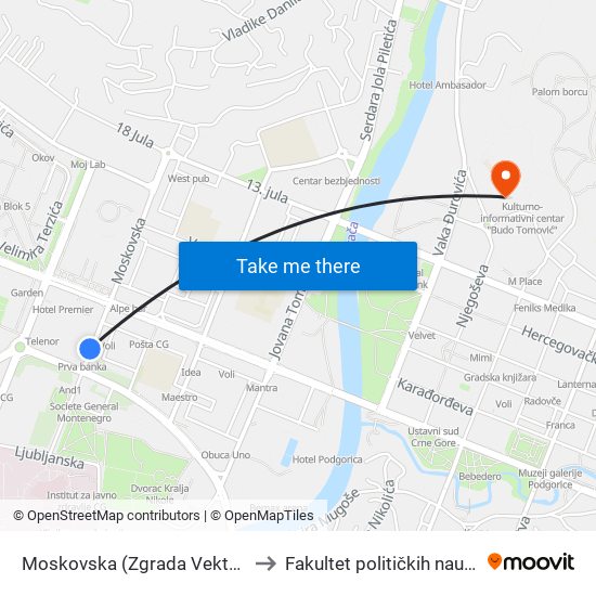 Moskovska (Zgrada Vektra) to Fakultet političkih nauka map
