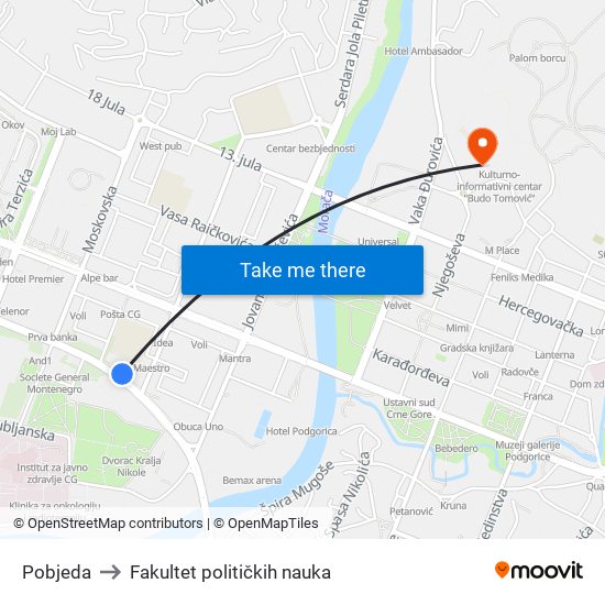 Pobjeda to Fakultet političkih nauka map