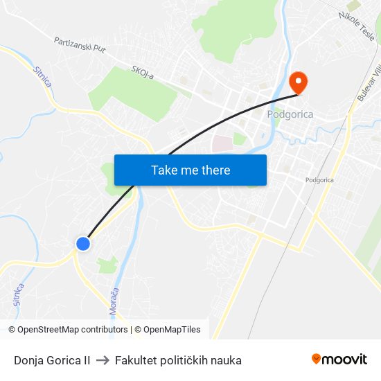 Donja Gorica II to Fakultet političkih nauka map