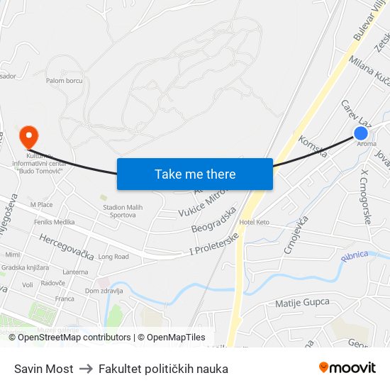 Savin Most to Fakultet političkih nauka map