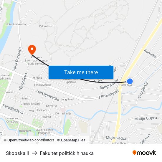 Skopska II to Fakultet političkih nauka map