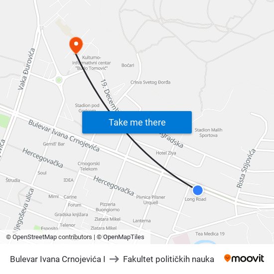 Bulevar Ivana Crnojevića I to Fakultet političkih nauka map