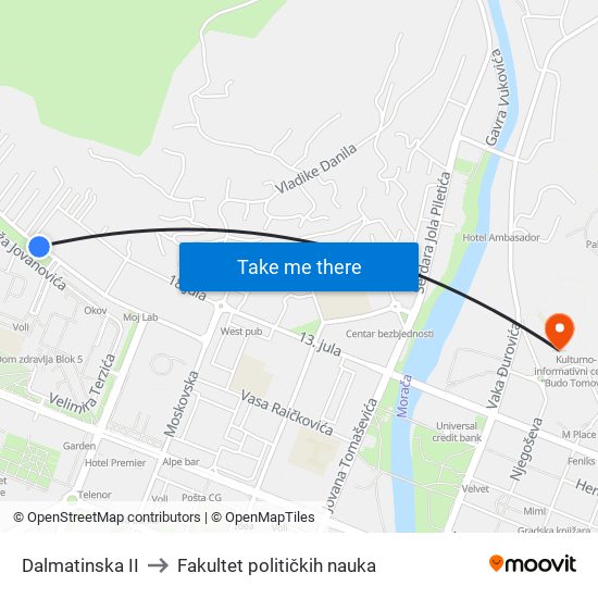 Dalmatinska II to Fakultet političkih nauka map