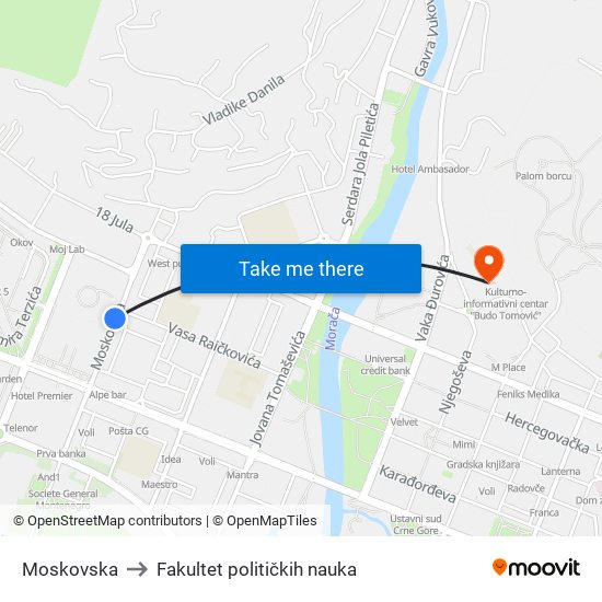 Moskovska to Fakultet političkih nauka map