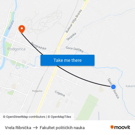 Vrela Ribnička to Fakultet političkih nauka map