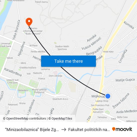 “Minizaobilaznica” Bijele Zgrade to Fakultet političkih nauka map
