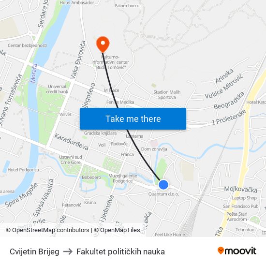 Cvijetin Brijeg to Fakultet političkih nauka map