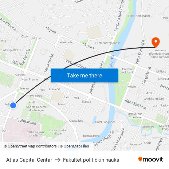 Atlas Capital Centar to Fakultet političkih nauka map