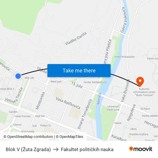 Blok V (Žuta Zgrada) to Fakultet političkih nauka map