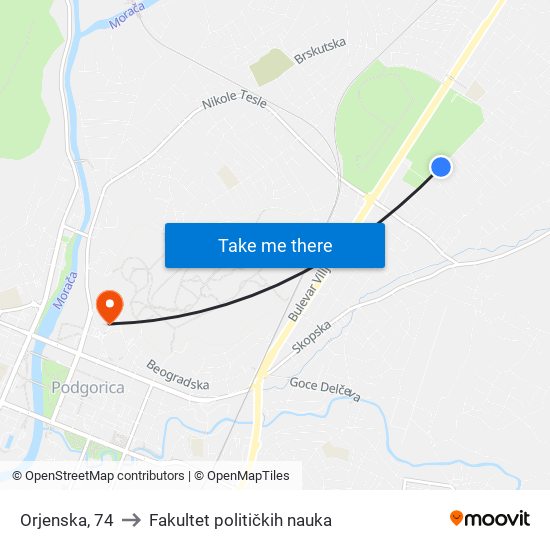 Orjenska, 74 to Fakultet političkih nauka map