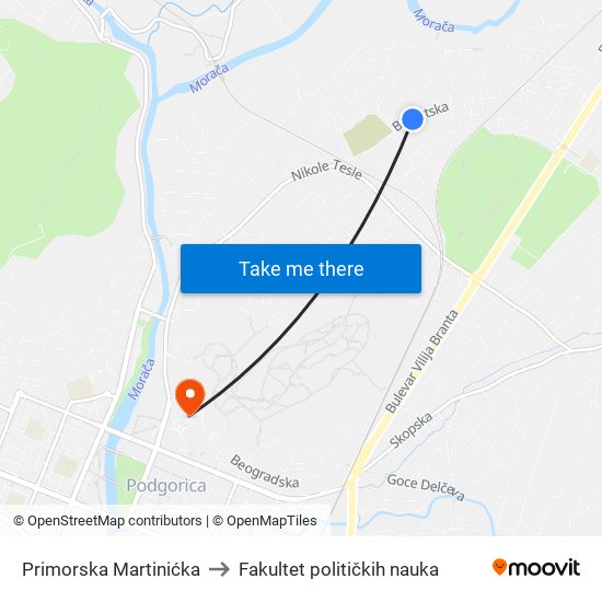 Primorska Martinićka to Fakultet političkih nauka map