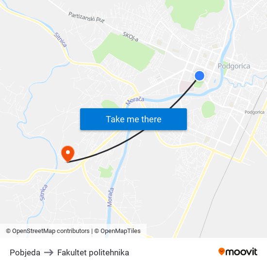 Pobjeda to Fakultet politehnika map