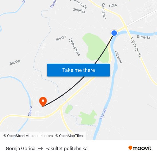 Gornja Gorica to Fakultet politehnika map