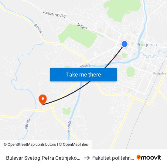 Bulevar Svetog Petra Cetinjskog 62 to Fakultet politehnika map