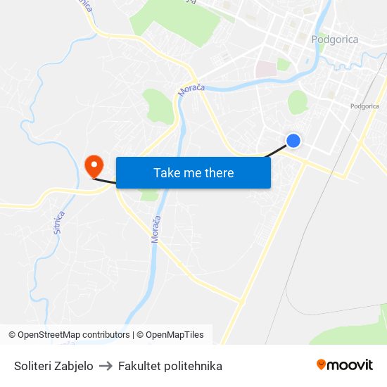 Soliteri Zabjelo to Fakultet politehnika map