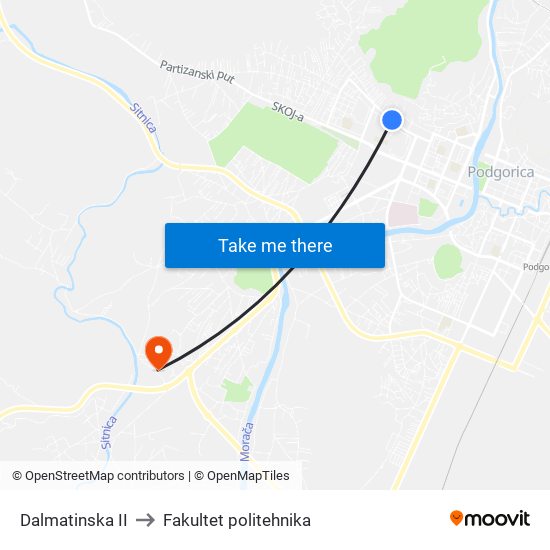 Dalmatinska II to Fakultet politehnika map