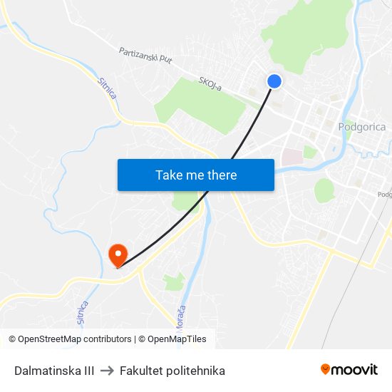 Dalmatinska III to Fakultet politehnika map