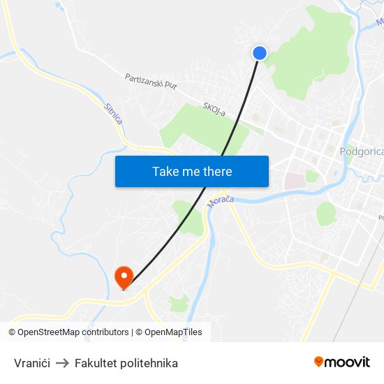 Vranići to Fakultet politehnika map